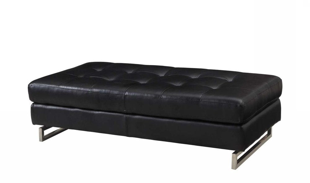63" Black Tufted Faux Leather and Silver Ottoman