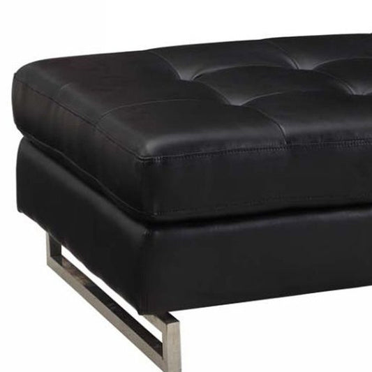 63" Black Tufted Faux Leather and Silver Ottoman