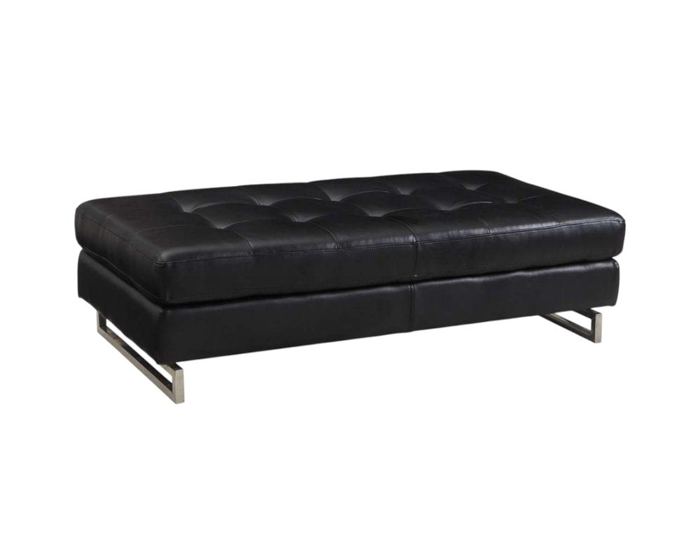 63" Black Tufted Faux Leather and Silver Ottoman