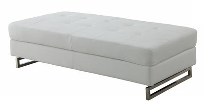 63" White and Silver Faux Leather Ottoman