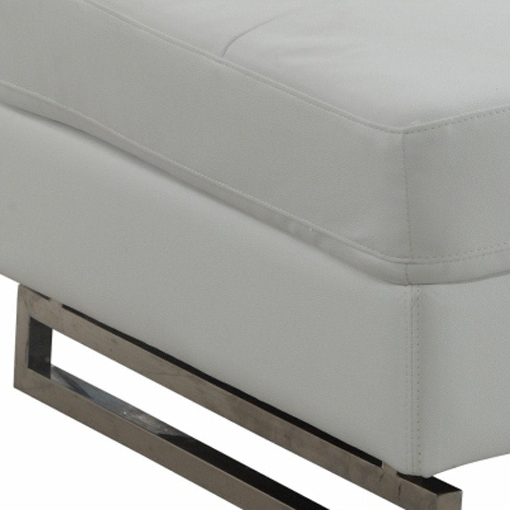 63" White and Silver Faux Leather Ottoman
