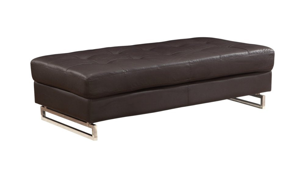 63" Brown and Silver Faux Leather Tufted Ottoman