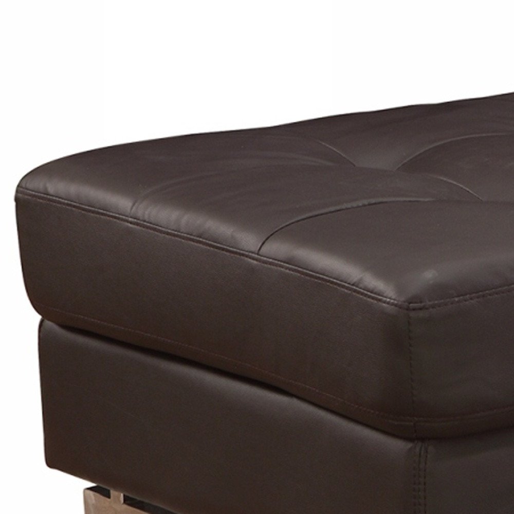 63" Brown and Silver Faux Leather Tufted Ottoman