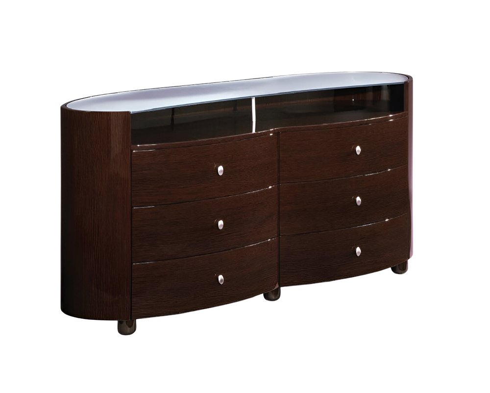 63" Brown Wood Six Drawer Dresser