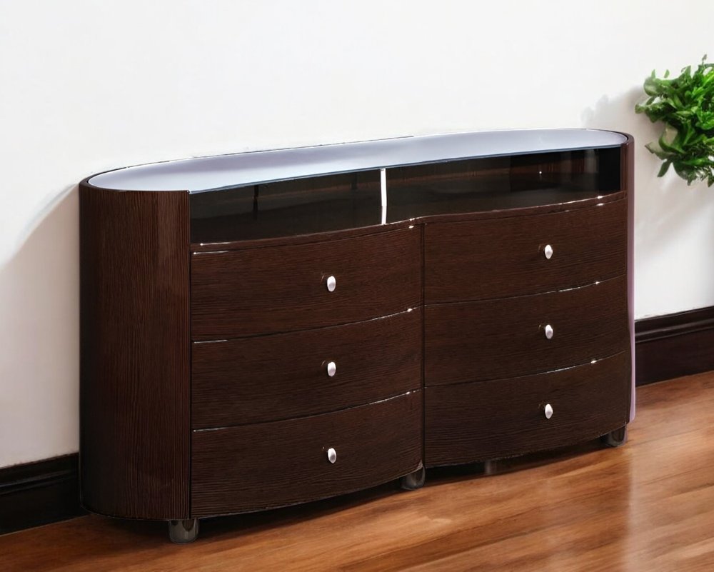 63" Brown Wood Six Drawer Dresser