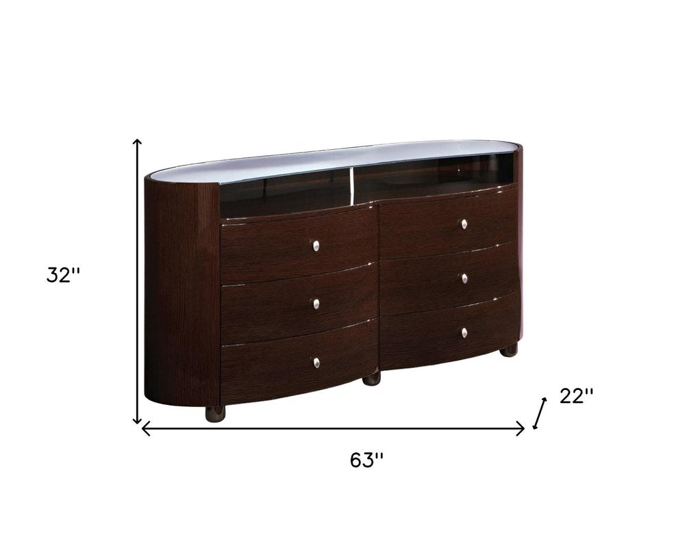 39" Brown Wood Five Drawer Dresser