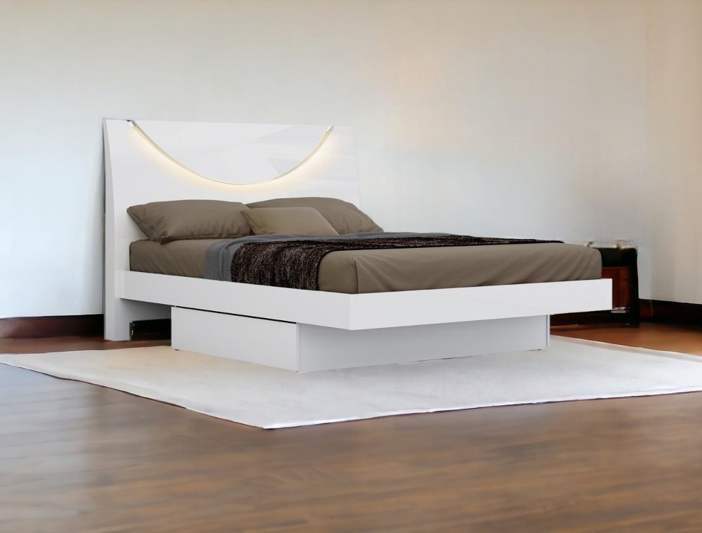 White Solid Wood King Bed Frame
