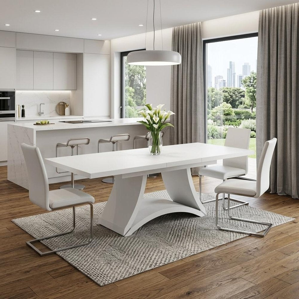 72" White Buffet Table with Four Doors