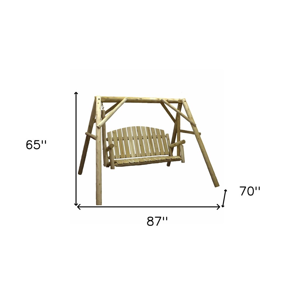 87" Natural Solid Wood Swing Chair