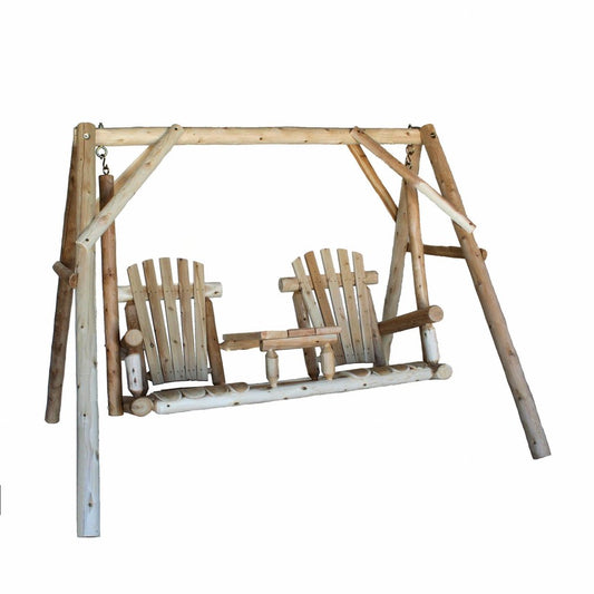 87" Natural Solid Wood Swing Chair