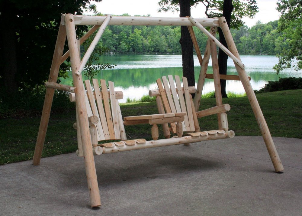 87" Natural Solid Wood Swing Chair