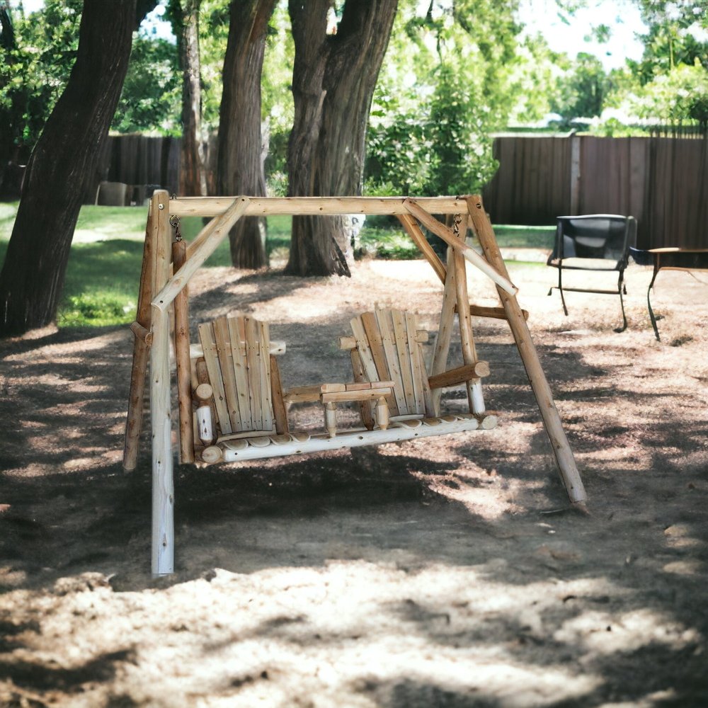 87" Natural Solid Wood Swing Chair