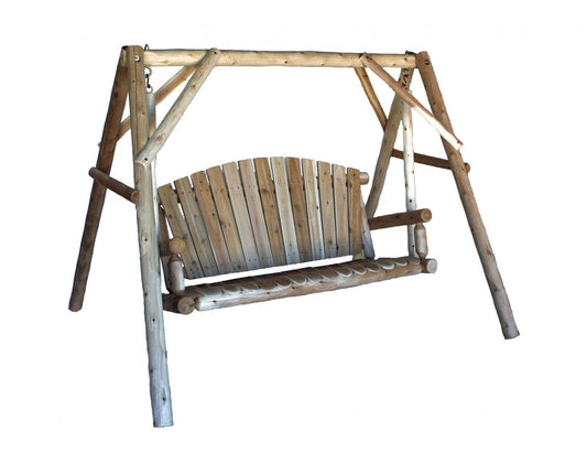 87" Natural Solid Wood Swing Chair
