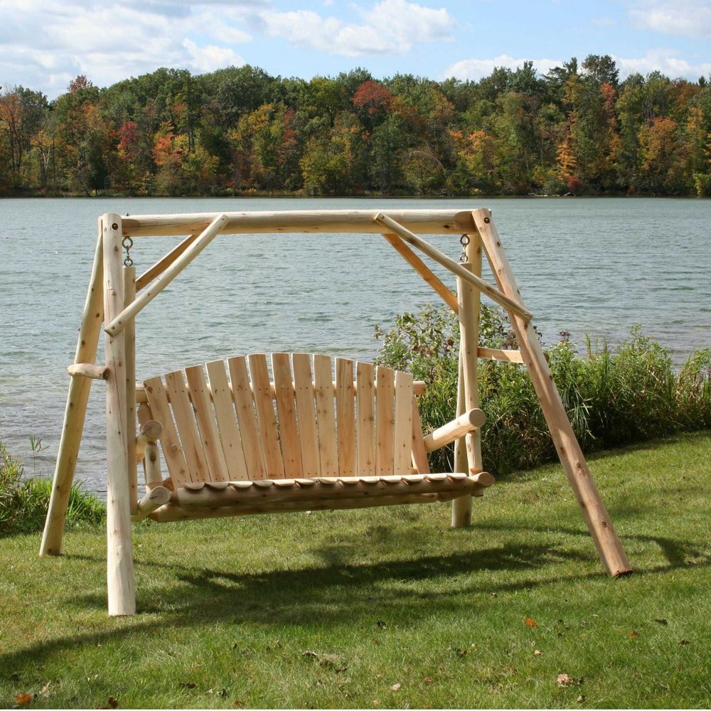 87" Natural Solid Wood Swing Chair