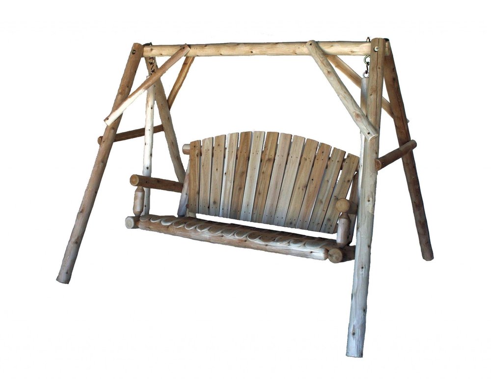 87" Natural Solid Wood Swing Chair