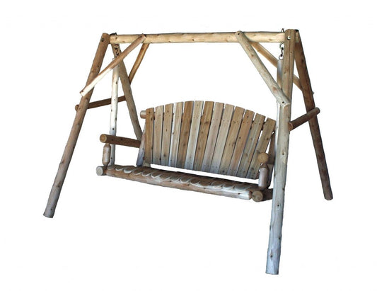 87" Natural Solid Wood Swing Chair