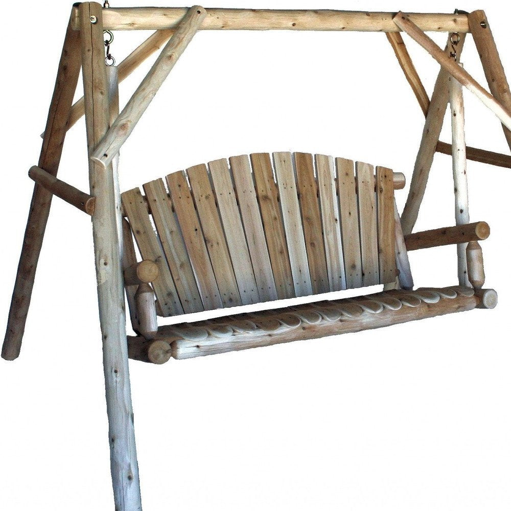 87" Natural Solid Wood Swing Chair