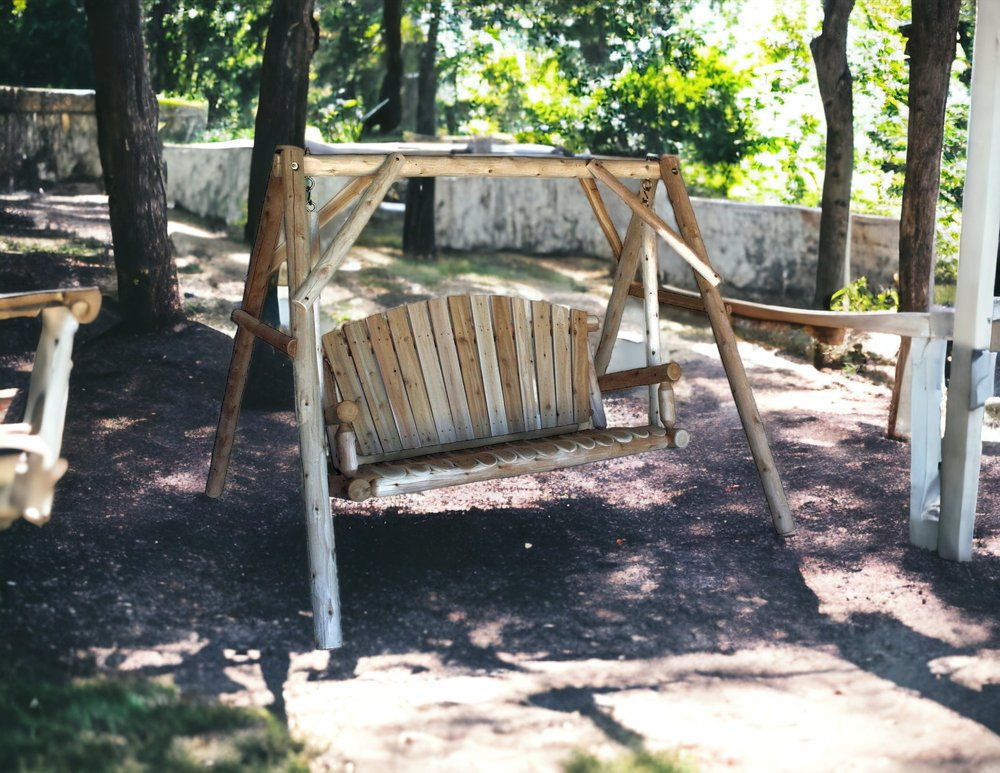 87" Natural Solid Wood Swing Chair