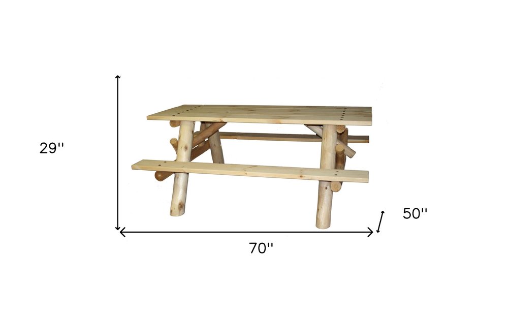 70" Natural Solid Wood Outdoor Picnic Table