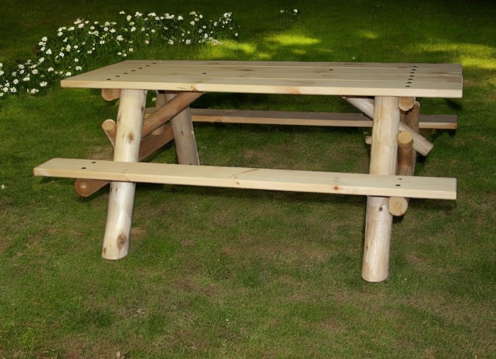 70" Natural Solid Wood Outdoor Picnic Table