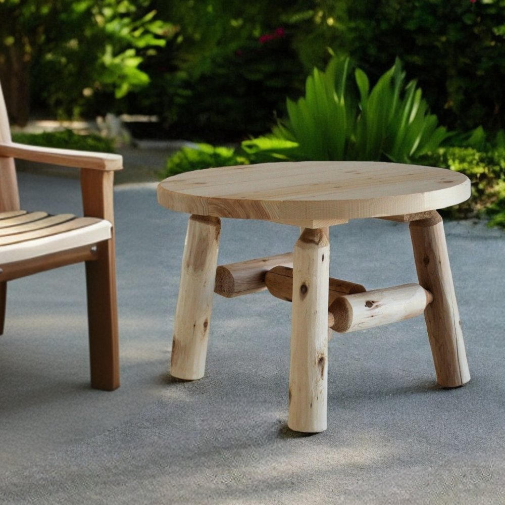 25" Natural Rounded Solid Wood Outdoor Coffee Table