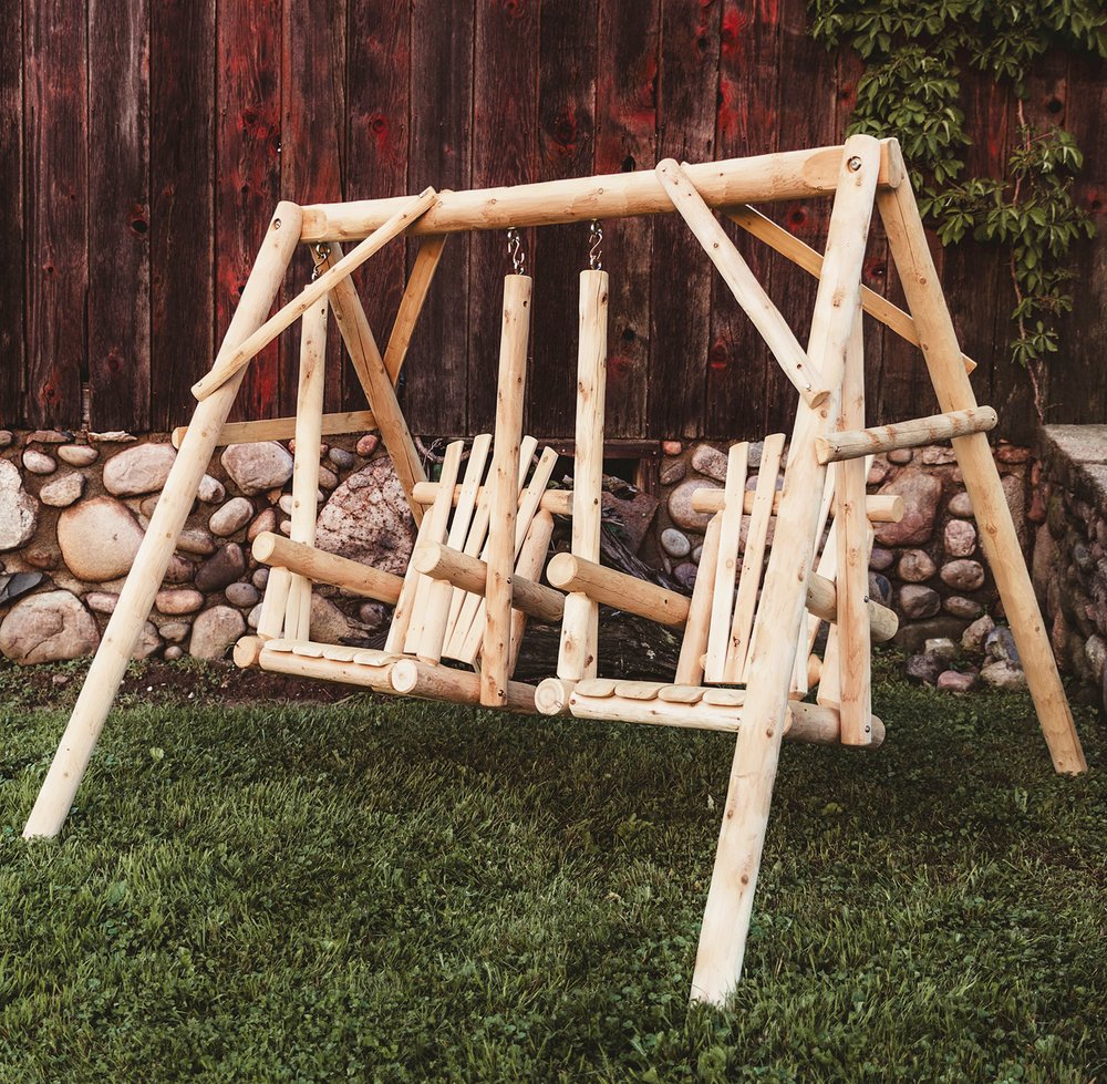 87" Natural Solid Wood Outdoor Double Swing Chair