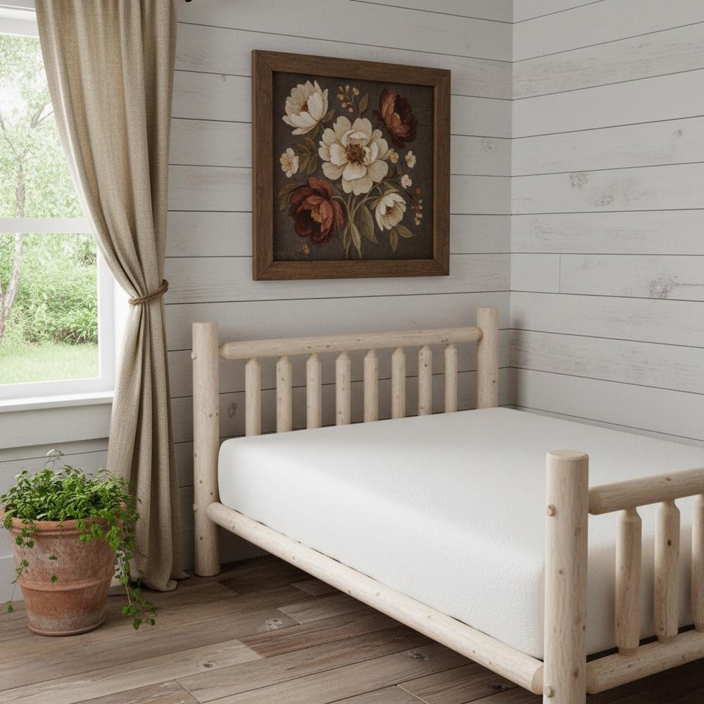 Natural Dark Brown Finish Low Post Cedar Log Double Bed