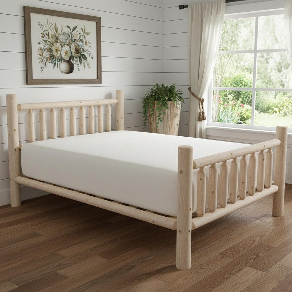Natural Unfinished Low Post Cedar Log Queen Bed