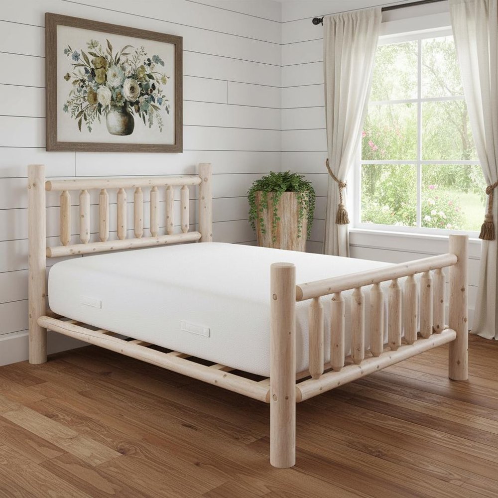 Natural Light Honey Finish Low Post Cedar Log Queen Bed