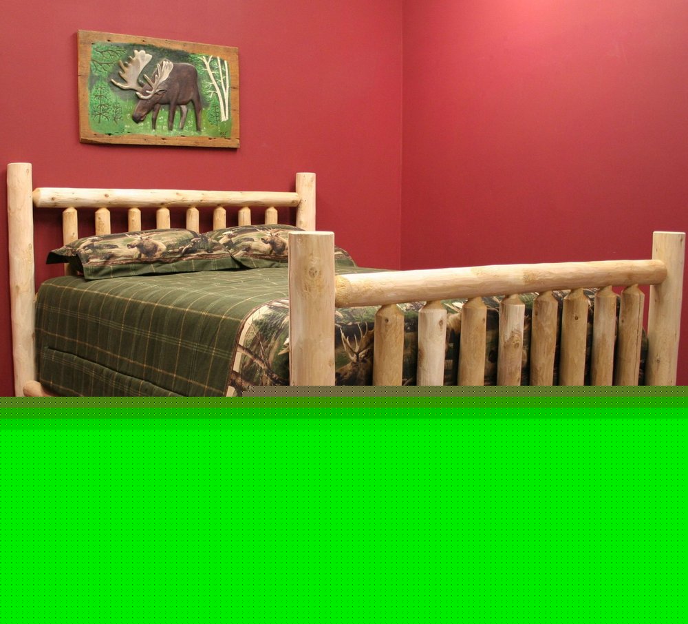 Natural Dark Brown Finish Low Post Cedar Log Queen Bed