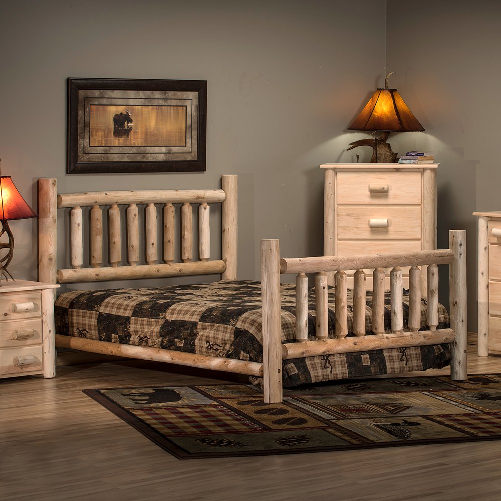 Natural Unfinished Low Post Cedar Log King Bed