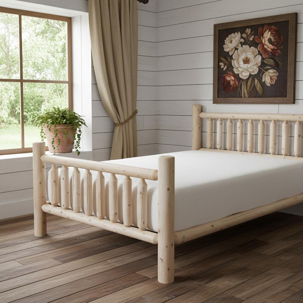 Natural Clear Finish Low Post Cedar Log King Bed