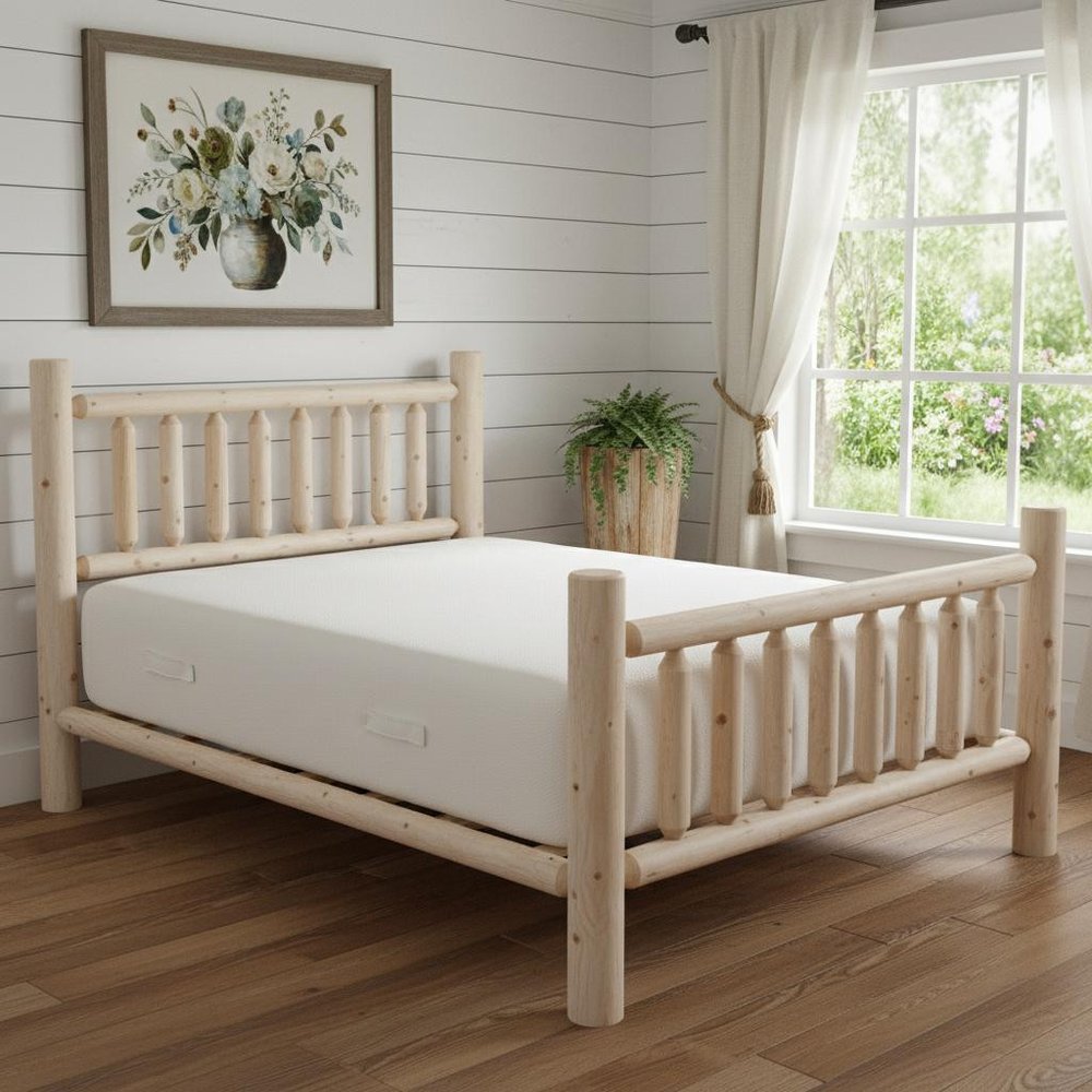 Natural Light Honey Finish Low Post Cedar Log King Bed