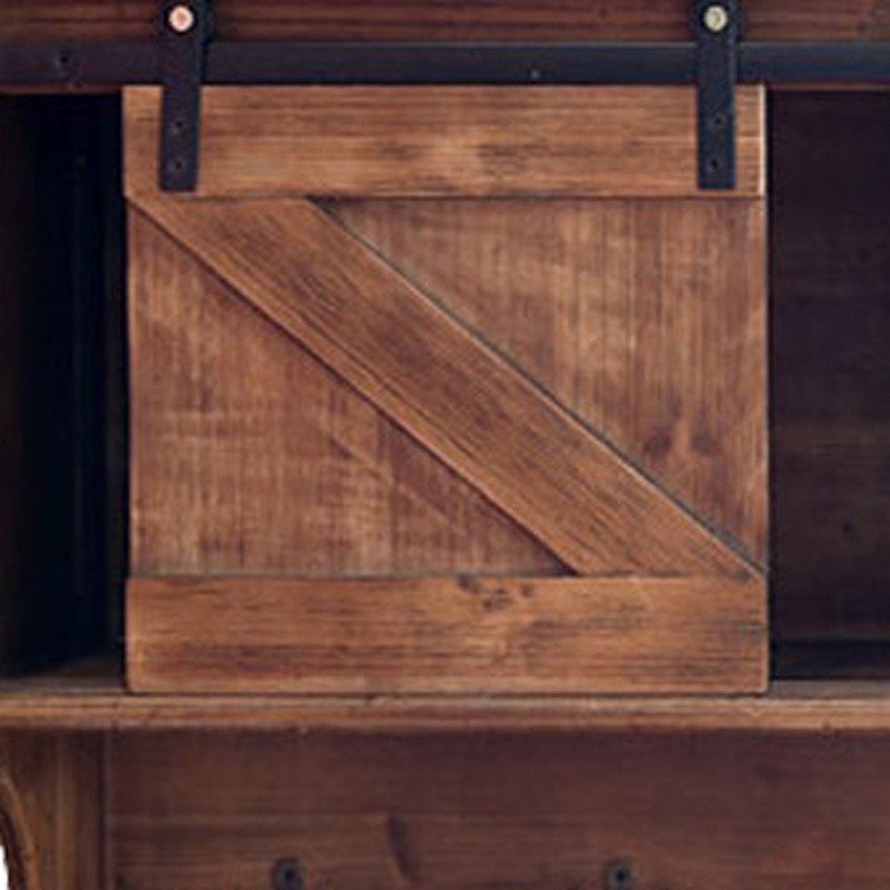 40" Brown Wood Five Hook Shelf With Barn Door Storage