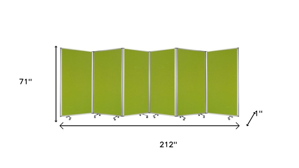71" Green Iron Folding Six Panel Screen Room Divider