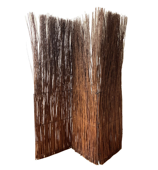 84" Brown Rattan Folding Three Panel Screen Room Divider