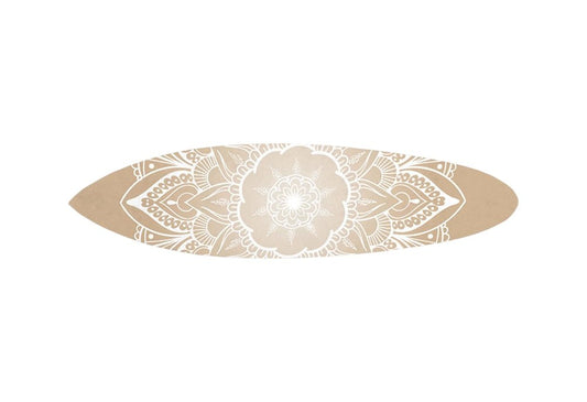 76" X 18" Tan and White Surfboard Floral Medallion Wood Hanging Dimensional Sculpture