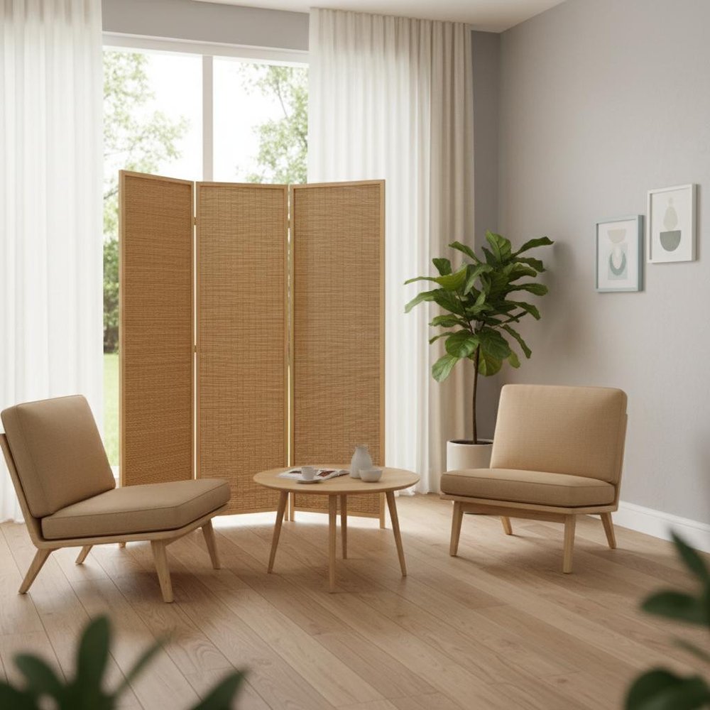 6" Light Bamboo 3 Panel Room Divider Screen