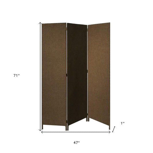 71" Brown Folding Three Panel Screen Room Divider