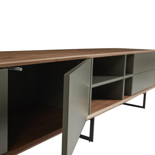 94" Gray Solid and Manufactured Wood Enclosed and Open Storage TV Stand
