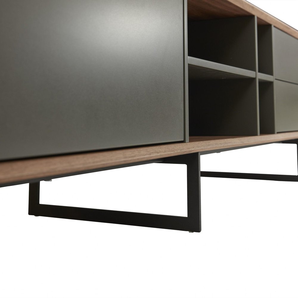 94" Gray Solid and Manufactured Wood Enclosed and Open Storage TV Stand