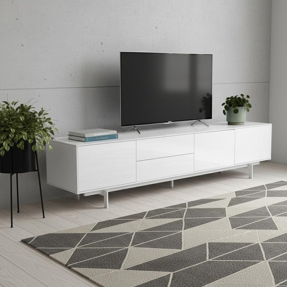 82" White Manufactured And Wood Cabinet Enclosed Storage TV Stand