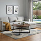 35" Brown and Black Wood And Metal Round Frame Coffee Table
