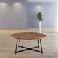 35" Brown and Black Wood And Metal Round Frame Coffee Table