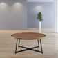 35" Brown and Black Wood And Metal Round Frame Coffee Table