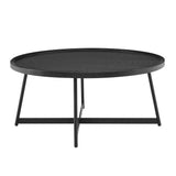 35" Black Wood And Metal Round Frame Coffee Table