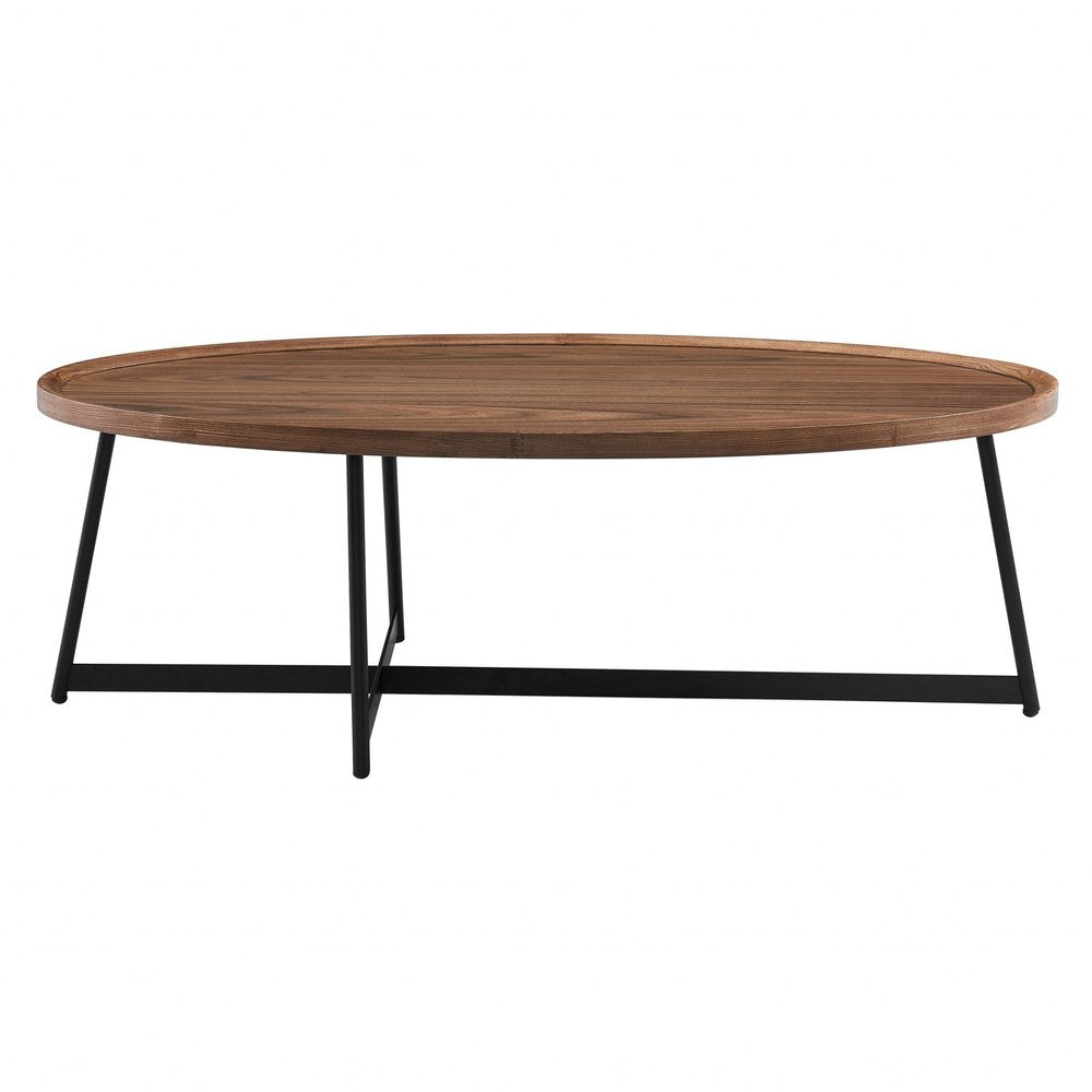 24" Brown and Black Wood And Metal Oval Frame Coffee Table