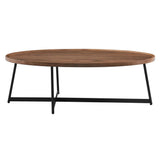 24" Brown and Black Wood And Metal Oval Frame Coffee Table
