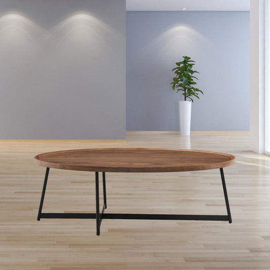 24" Brown and Black Wood And Metal Oval Frame Coffee Table