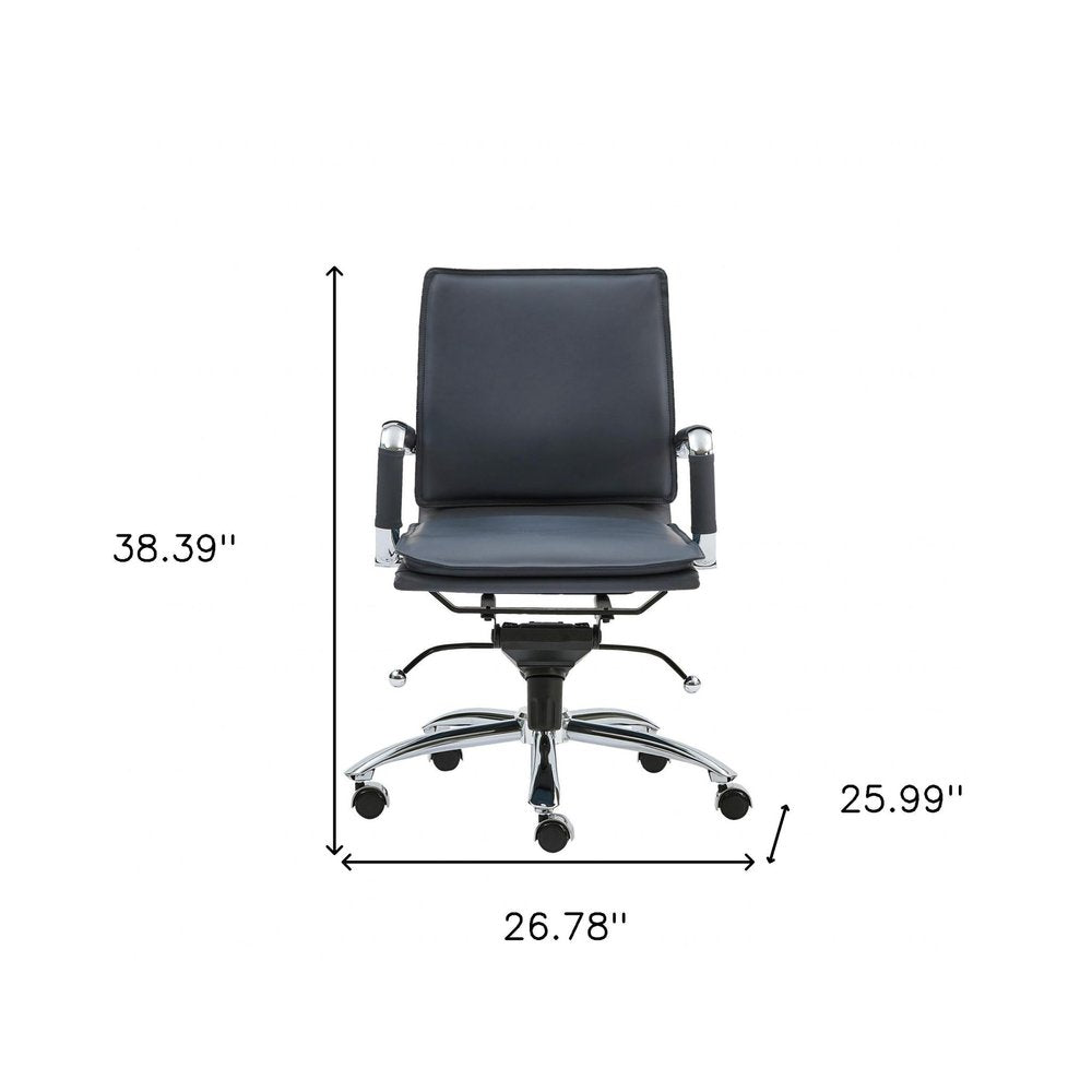 Blue and Silver Adjustable Swivel Faux Leather Rolling Conference Office Chair